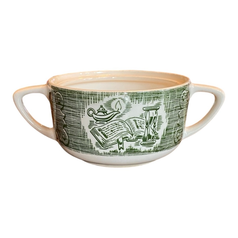 VTG Royal China The Old Curiosity Shop Green Transferware Sugar Bowl No Lid